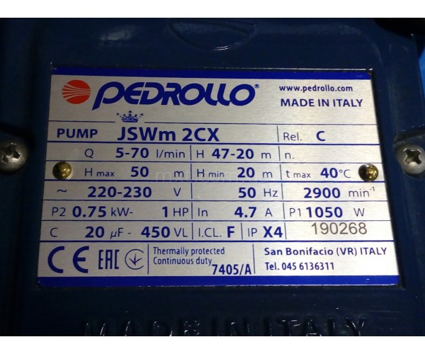 JSWm 2CX насос Pedrollo самовсасывающий 