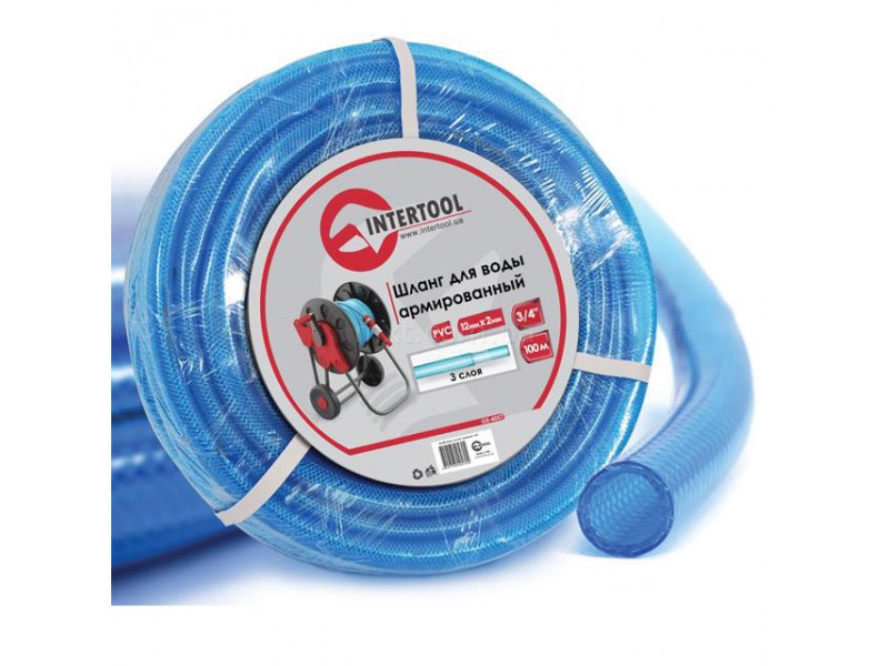 Шланг для полива 3-х слойный 3/4", 100 м, армированный, синий INTERTOOL GE-4077