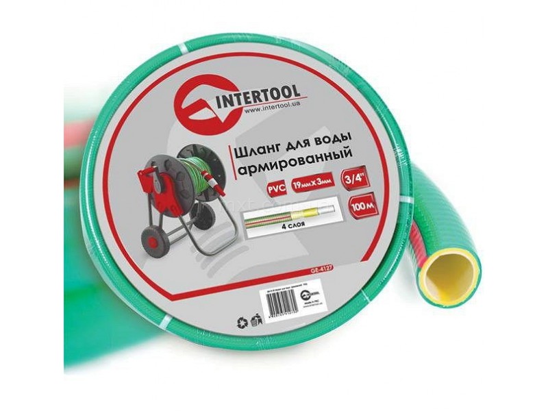 Шланг для воды 4-х слойный 3/4", 100 м, армированный, PVC INTERTOOL GE-4127